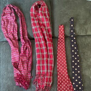 Set of Red and Navy Ties and Scarves
